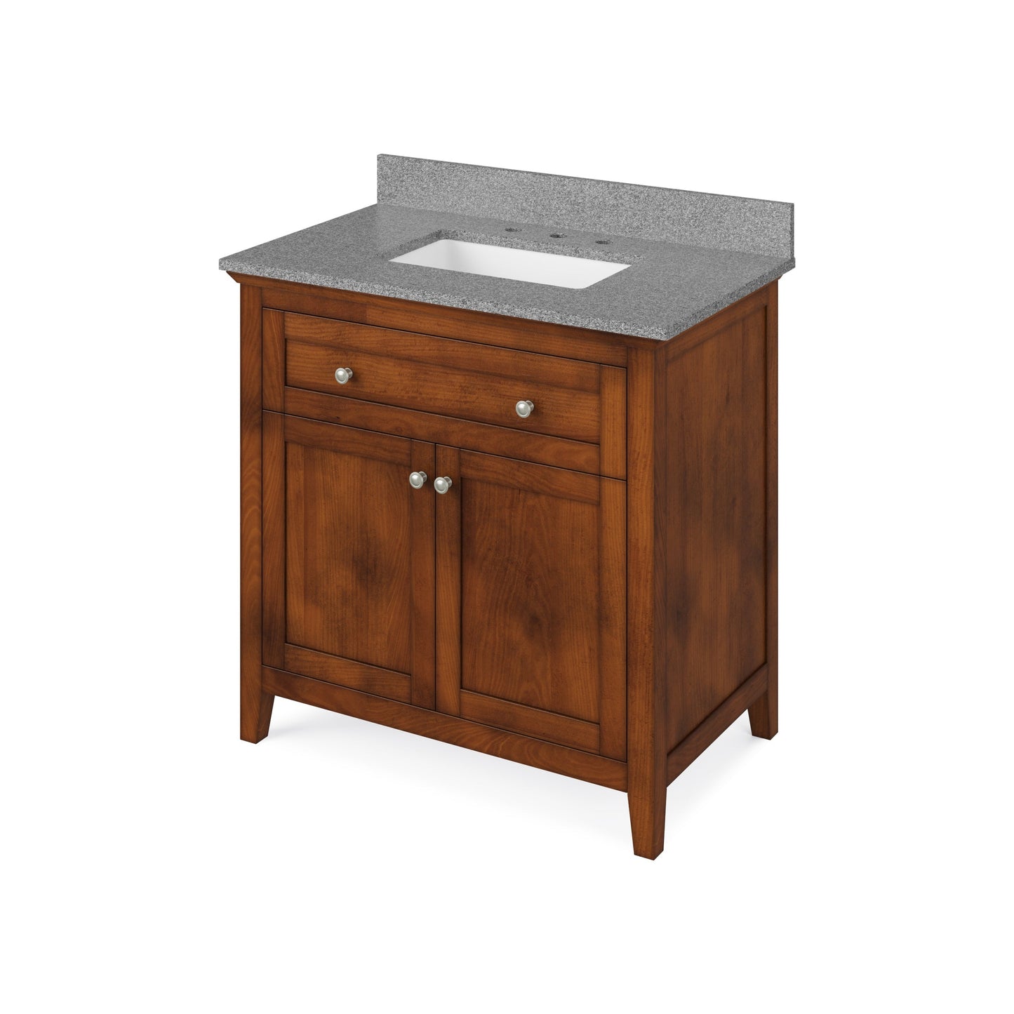 Hardware Resources Jeffrey Alexander Chatham 36" Chocolate Freestanding Vanity With Steel Gray Cultured Marble Vanity Top, Backsplash and Rectangle Undermount Sink