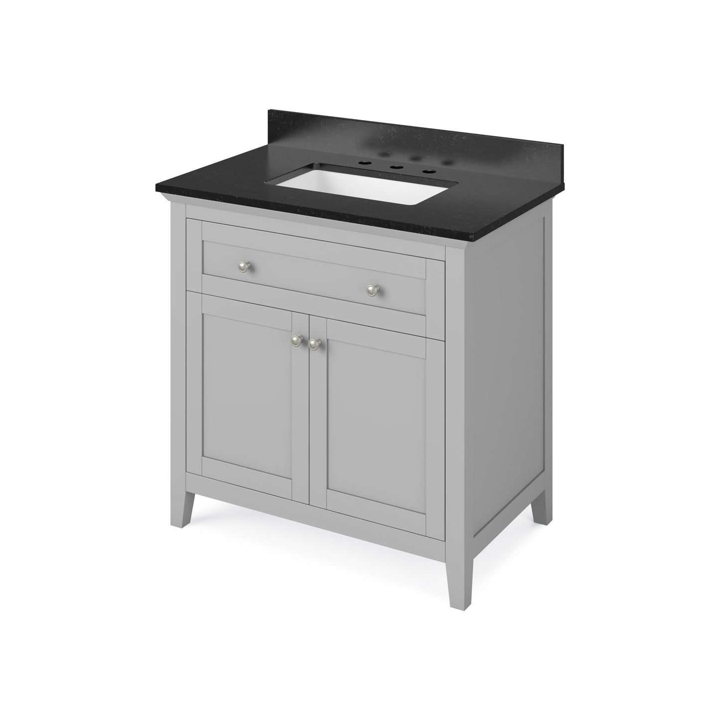 Hardware Resources Jeffrey Alexander Chatham 36" Gray Freestanding Vanity With Black Granite Vanity Top, Backsplash and Rectangle Undermount Sink