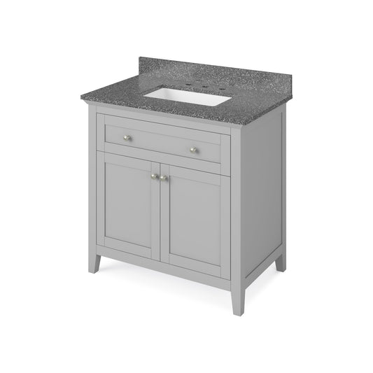 Hardware Resources Jeffrey Alexander Chatham 36" Gray Freestanding Vanity With Boulder Cultured Marble Vanity Top, Backsplash and Rectangle Undermount Sink