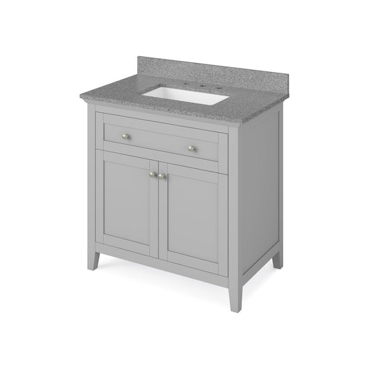 Hardware Resources Jeffrey Alexander Chatham 36" Gray Freestanding Vanity With Steel Gray Cultured Marble Vanity Top, Backsplash and Rectangle Undermount Sink