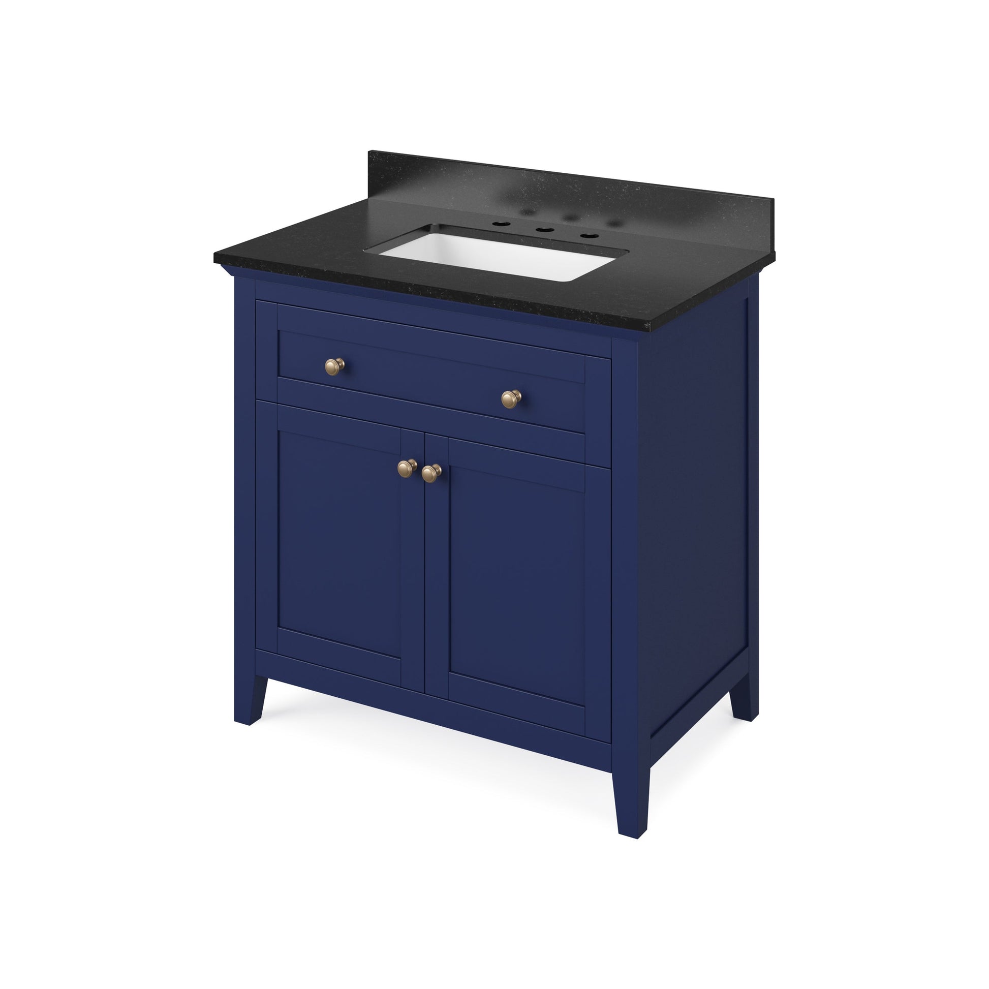 Hardware Resources Jeffrey Alexander Chatham 36" Hale Blue Freestanding Vanity With Black Granite Vanity Top, Backsplash and Rectangle Undermount Sink