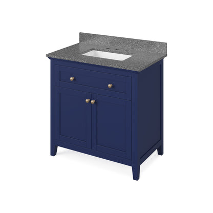 Hardware Resources Jeffrey Alexander Chatham 36" Hale Blue Freestanding Vanity With Boulder Cultured Marble Vanity Top, Backsplash and Rectangle Undermount Sink