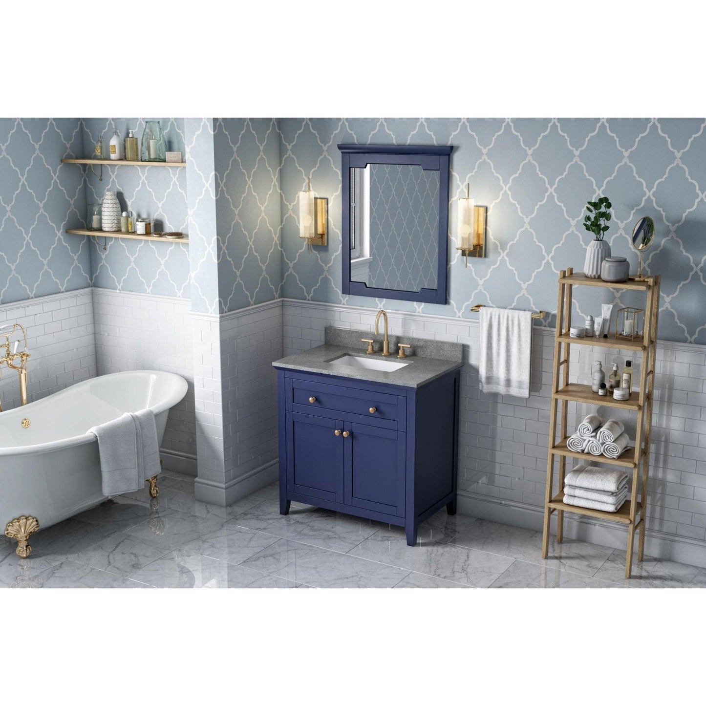 Hardware Resources Jeffrey Alexander Chatham 36" Hale Blue Freestanding Vanity With Steel Gray Cultured Marble Vanity Top, Backsplash and Rectangle Undermount Sink