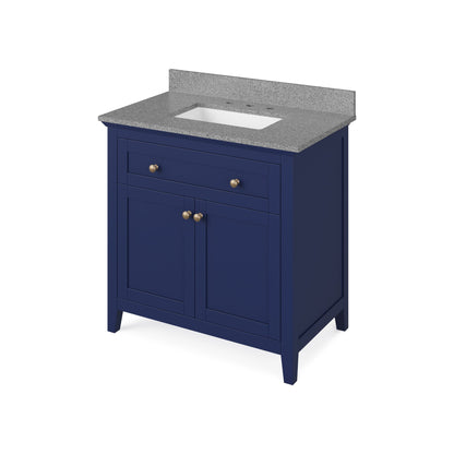 Hardware Resources Jeffrey Alexander Chatham 36" Hale Blue Freestanding Vanity With Steel Gray Cultured Marble Vanity Top, Backsplash and Rectangle Undermount Sink