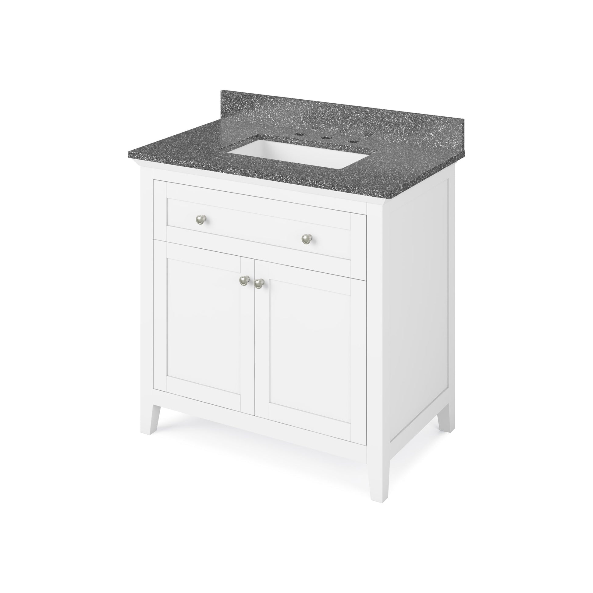 Hardware Resources Jeffrey Alexander Chatham 36" White Freestanding Vanity With Boulder Cultured Marble Vanity Top, Backsplash and Rectangle Undermount Sink