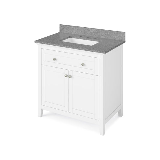 Hardware Resources Jeffrey Alexander Chatham 36" White Freestanding Vanity With Steel Gray Cultured Marble Vanity Top, Backsplash and Rectangle Undermount Sink