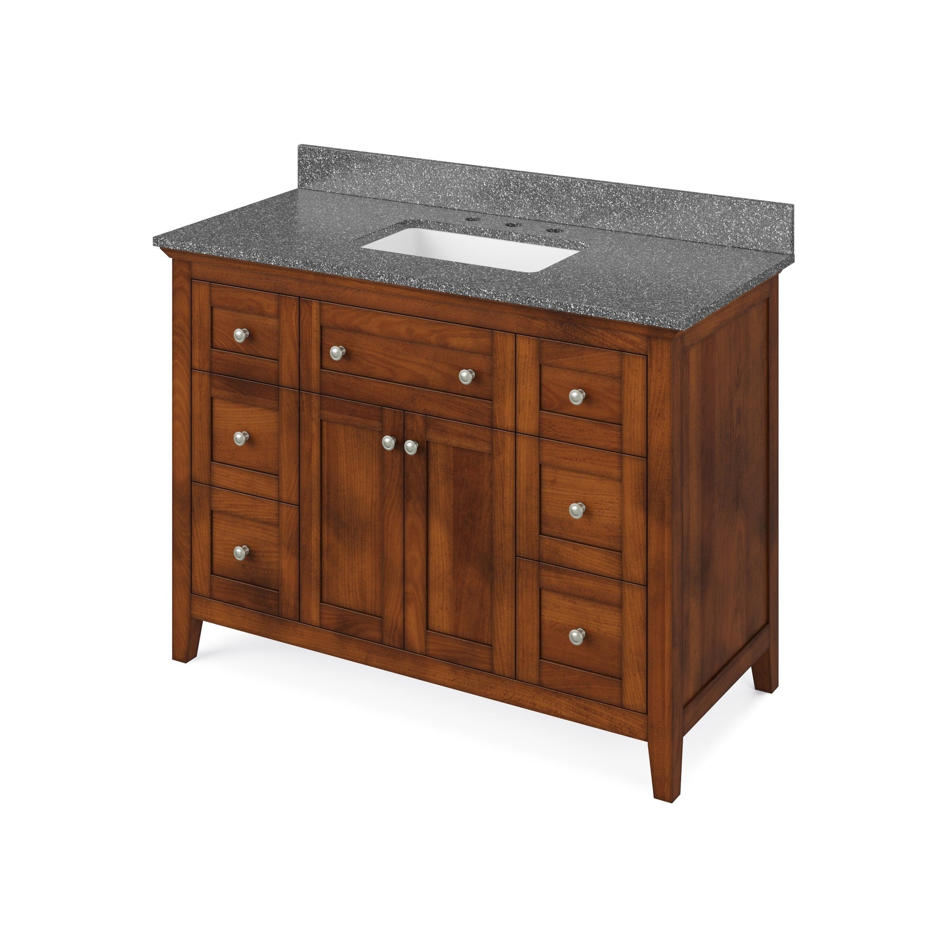 Hardware Resources Jeffrey Alexander Chatham 48" Chocolate Freestanding Vanity With Boulder Cultured Marble Vanity Top, Backsplash and Rectangle Undermount Sink