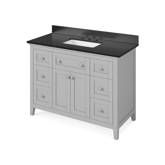 Hardware Resources Jeffrey Alexander Chatham 48" Gray Freestanding Vanity With Black Granite Vanity Top, Backsplash and Rectangle Undermount Sink