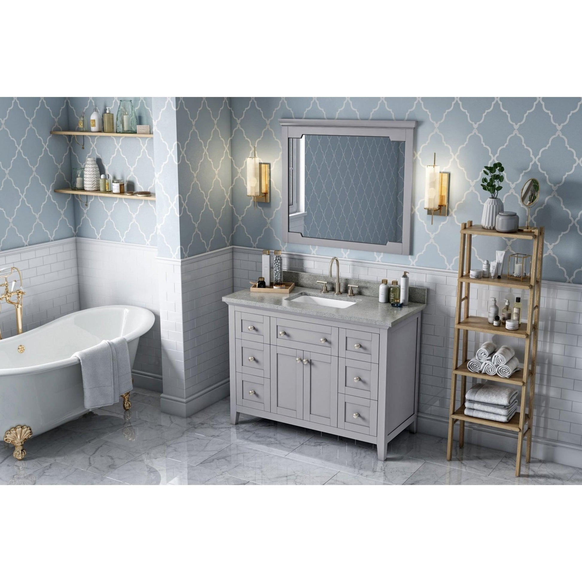 Hardware Resources Jeffrey Alexander Chatham 48" Gray Freestanding Vanity With Steel Gray Cultured Marble Vanity Top, Backsplash and Rectangle Undermount Sink