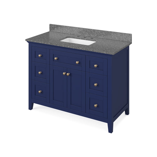 Hardware Resources Jeffrey Alexander Chatham 48" Hale Blue Freestanding Vanity With Boulder Cultured Marble Vanity Top, Backsplash and Rectangle Undermount Sink