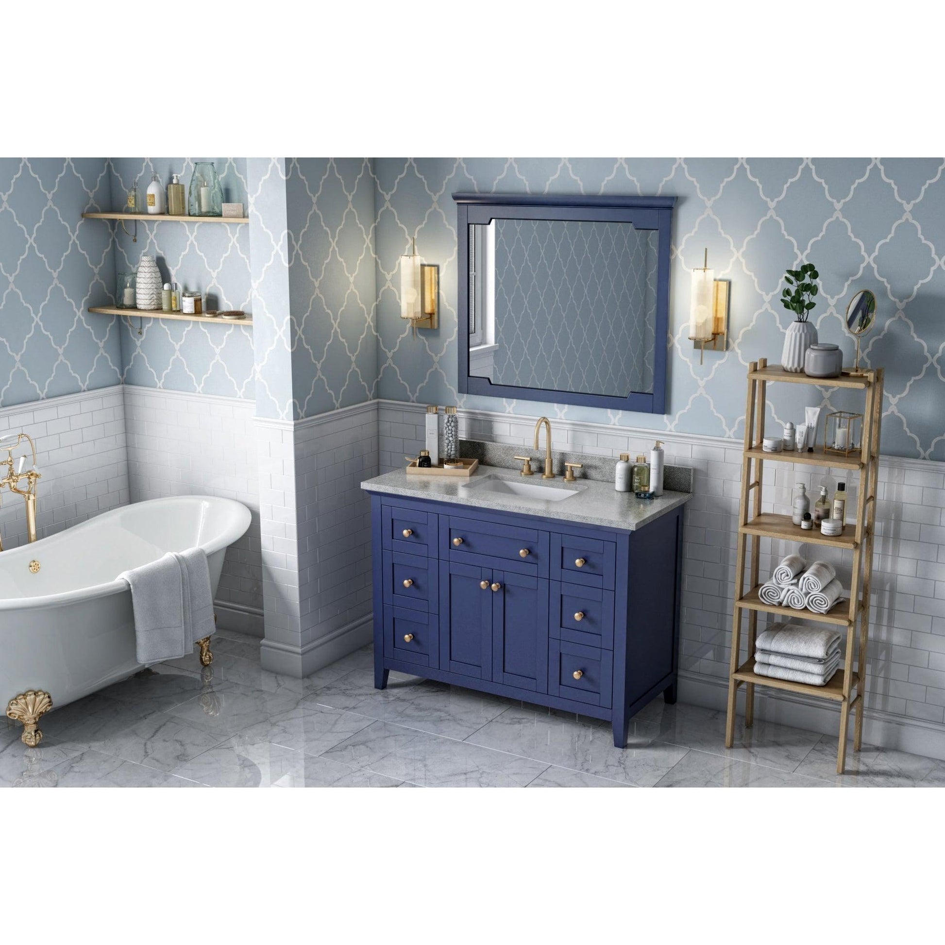 Hardware Resources Jeffrey Alexander Chatham 48" Hale Blue Freestanding Vanity With Steel Gray Cultured Marble Vanity Top, Backsplash and Rectangle Undermount Sink