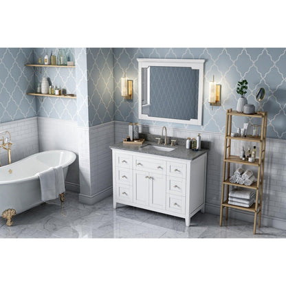 Hardware Resources Jeffrey Alexander Chatham 48" White Freestanding Vanity With Boulder Cultured Marble Vanity Top, Backsplash and Rectangle Undermount Sink