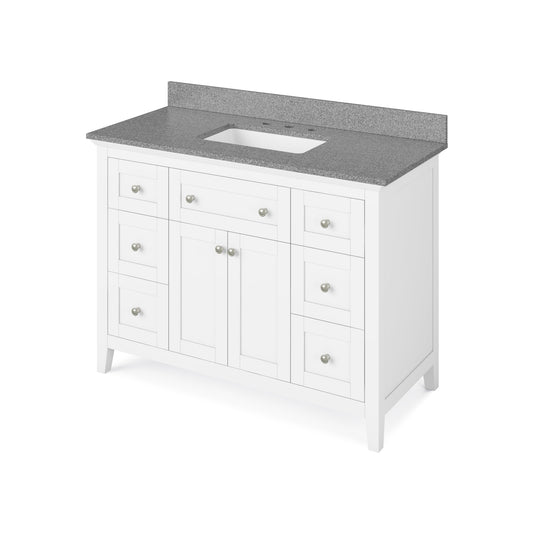 Hardware Resources Jeffrey Alexander Chatham 48" White Freestanding Vanity With Steel Gray Cultured Marble Vanity Top, Backsplash and Rectangle Undermount Sink