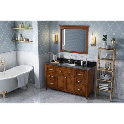 Hardware Resources Jeffrey Alexander Chatham 60" Chocolate Freestanding Vanity With Black Granite Vanity Top, Backsplash and Rectangle Undermount Sink