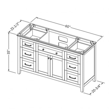 Hardware Resources Jeffrey Alexander Chatham 60" Chocolate Freestanding Vanity With Black Granite Vanity Top, Backsplash and Rectangle Undermount Sink