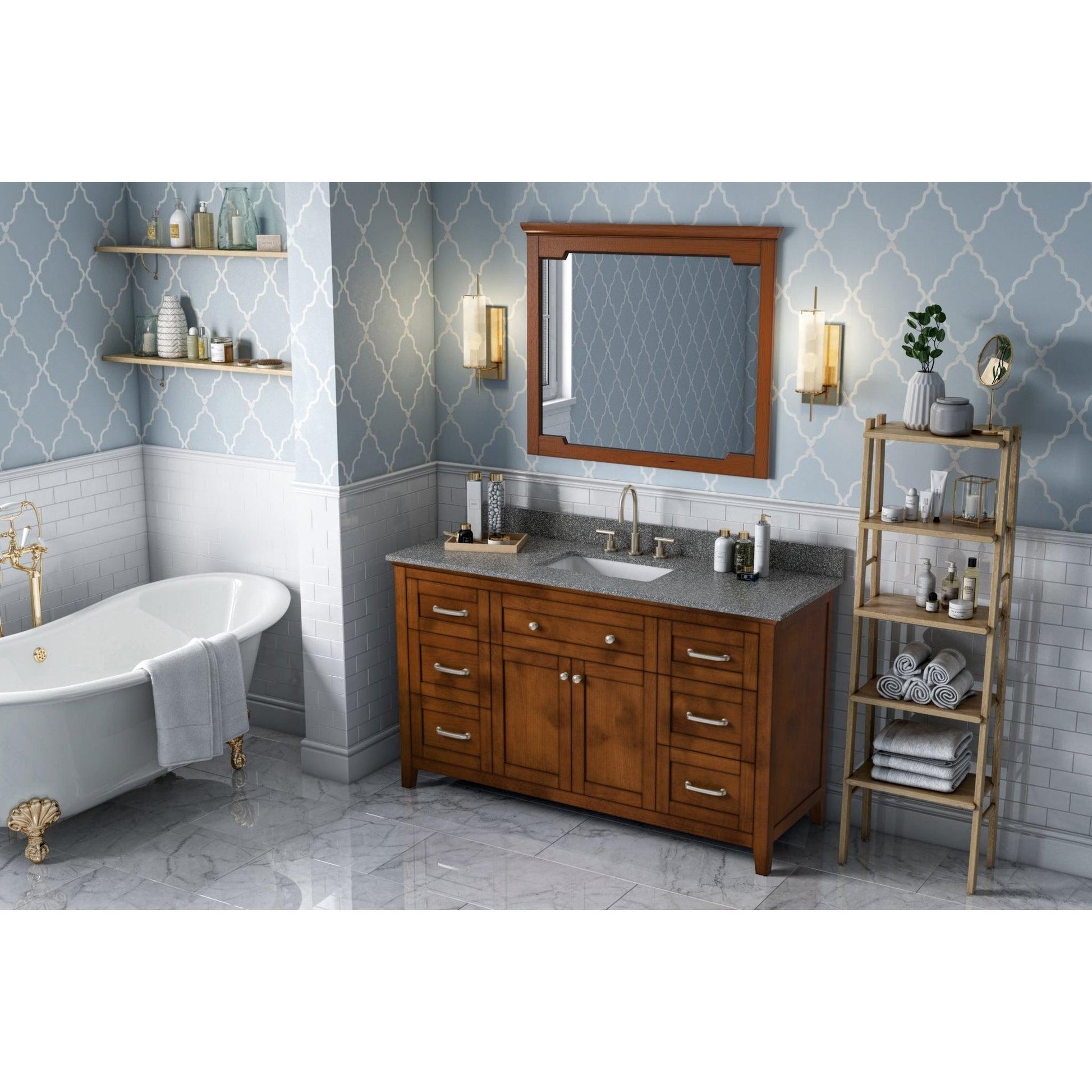 Hardware Resources Jeffrey Alexander Chatham 60" Chocolate Freestanding Vanity With Boulder Cultured Marble Vanity Top, Backsplash and Rectangle Undermount Sink