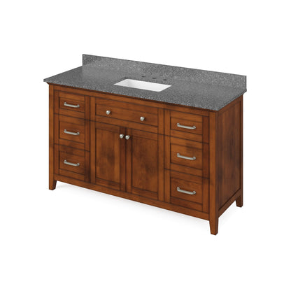 Hardware Resources Jeffrey Alexander Chatham 60" Chocolate Freestanding Vanity With Boulder Cultured Marble Vanity Top, Backsplash and Rectangle Undermount Sink