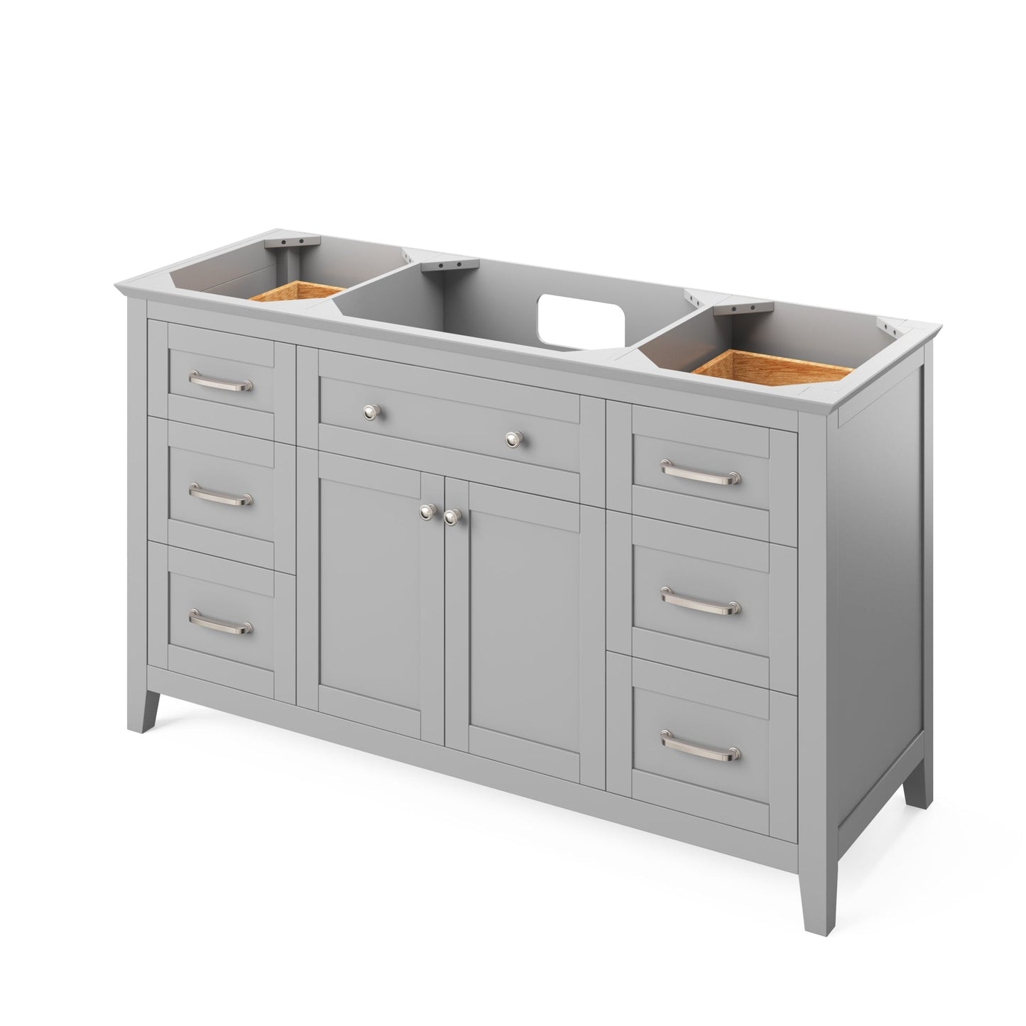 Hardware Resources Jeffrey Alexander Chatham 60" Gray Freestanding Vanity With Black Granite Vanity Top, Backsplash and Rectangle Undermount Sink