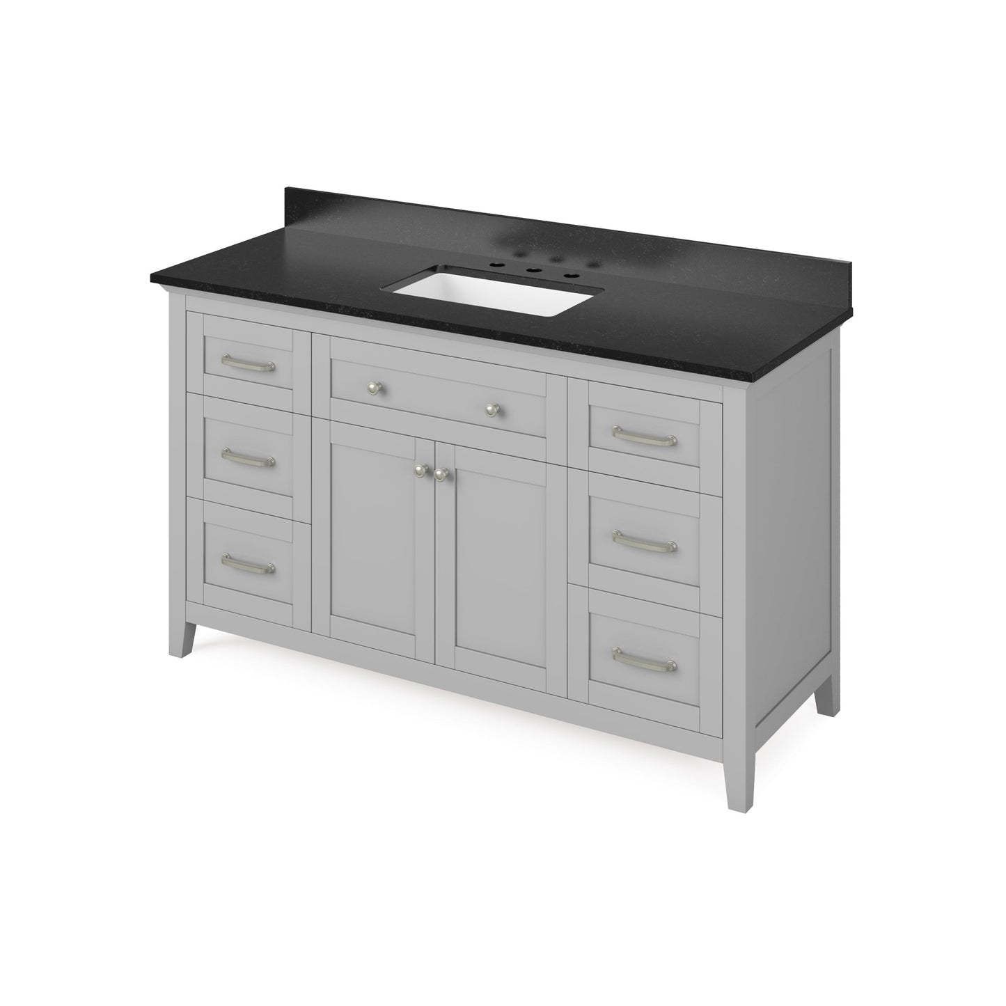 Hardware Resources Jeffrey Alexander Chatham 60" Gray Freestanding Vanity With Black Granite Vanity Top, Backsplash and Rectangle Undermount Sink