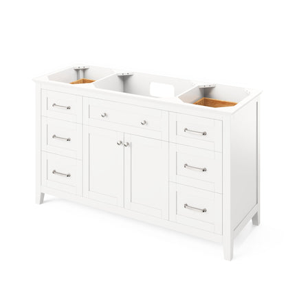 Hardware Resources Jeffrey Alexander Chatham 60" White Freestanding Vanity With Boulder Cultured Marble Vanity Top, Backsplash and Rectangle Undermount Sink