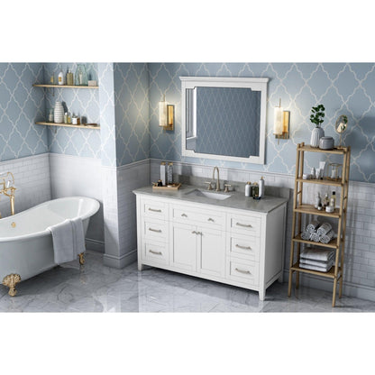 Hardware Resources Jeffrey Alexander Chatham 60" White Freestanding Vanity With Steel Gray Cultured Marble Vanity Top, Backsplash and Rectangle Undermount Sink