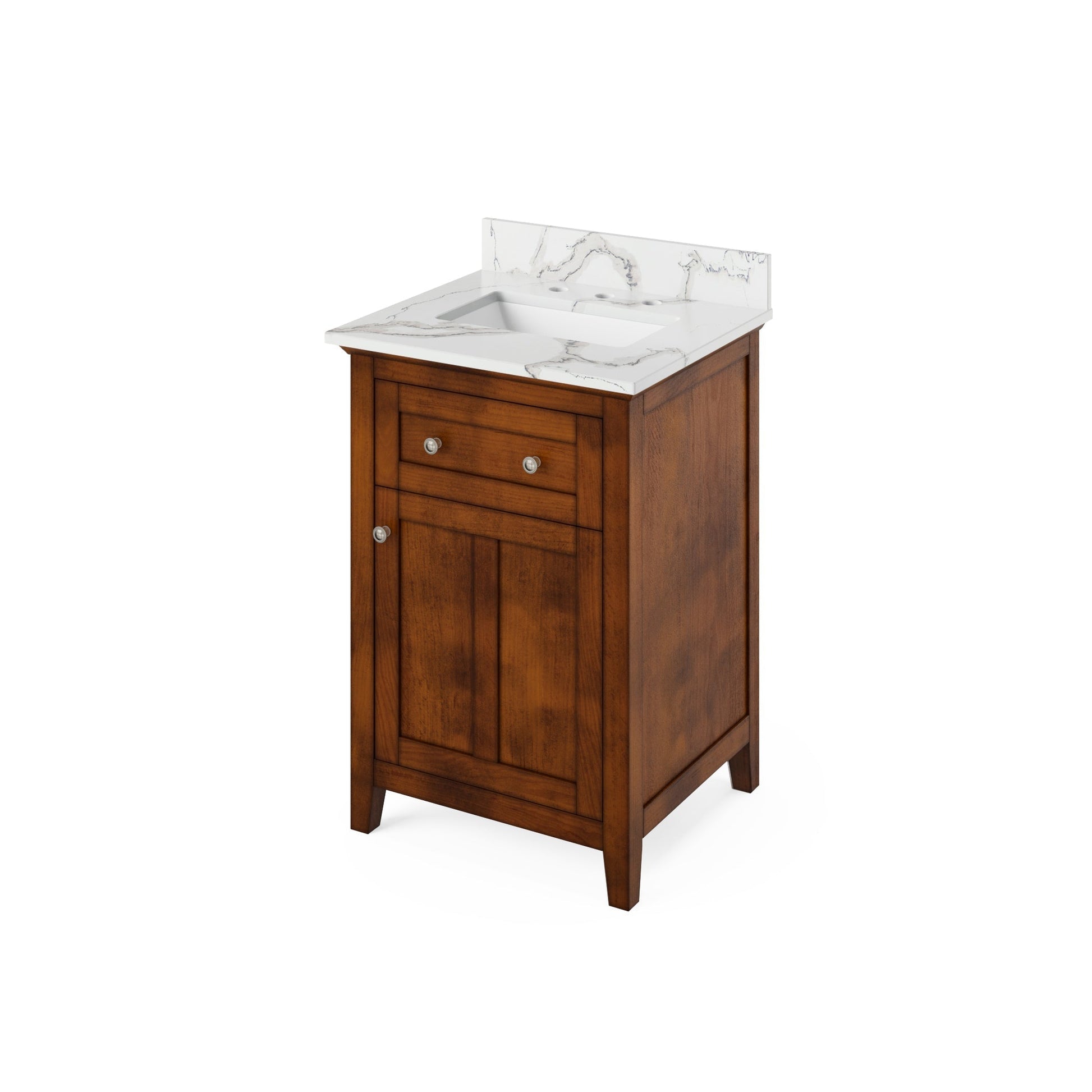 Hardware Resources Jeffrey Alexander Chatham Vanities 24" Chocolate Freestanding Vanity With Calacatta Vienna Quartz Vanity Top, Backsplash and Rectangle Undermount Sink