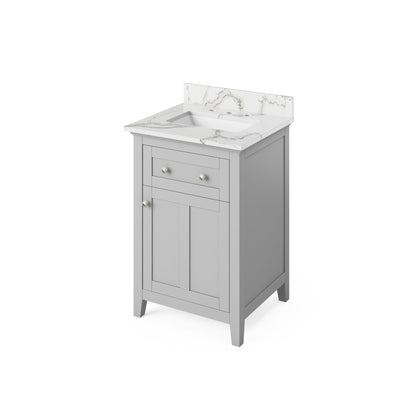 Hardware Resources Jeffrey Alexander Chatham Vanities 24" Gray Freestanding Vanity With Calacatta Vienna Quartz Vanity Top, Backsplash and Rectangle Undermount Sink