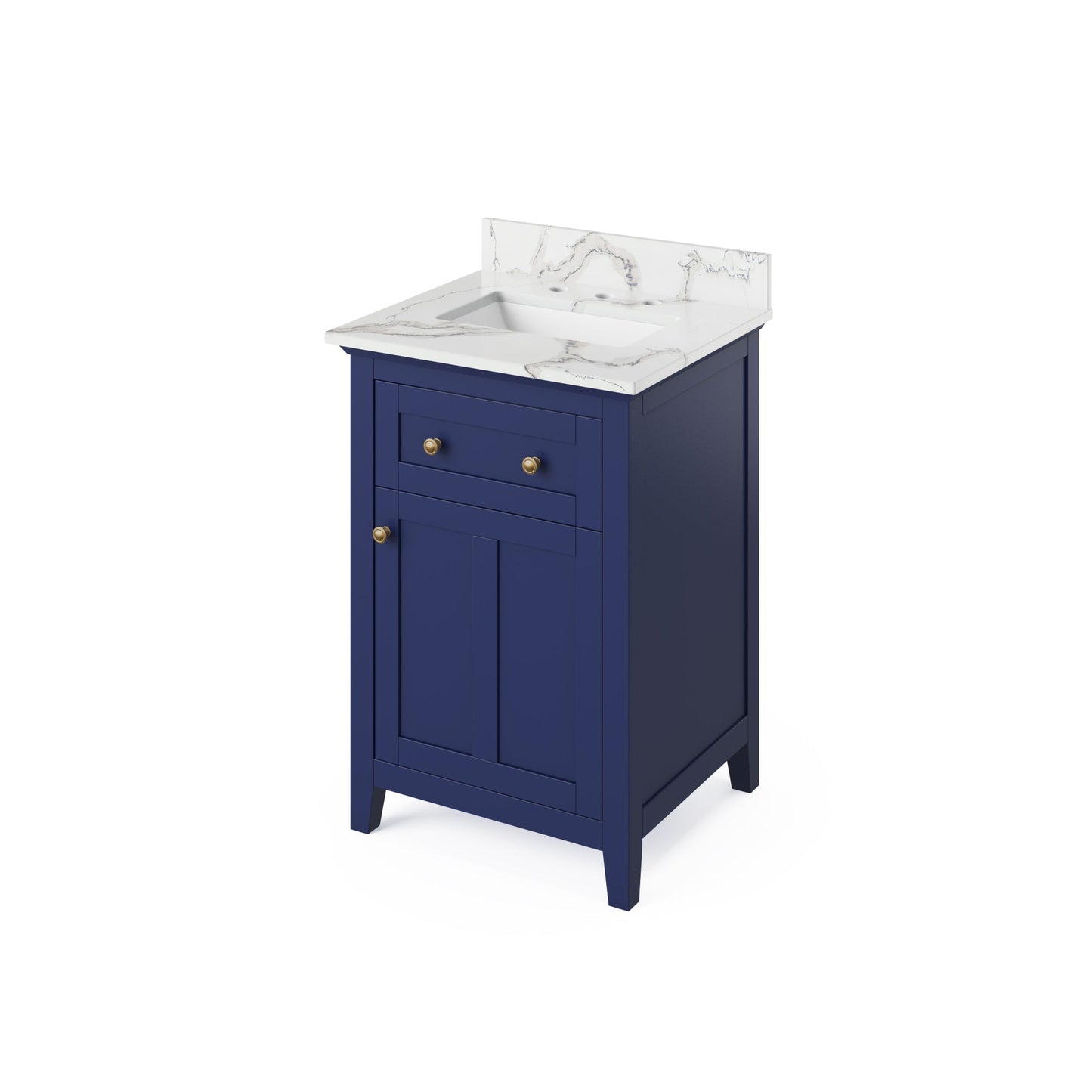 Hardware Resources Jeffrey Alexander Chatham Vanities 24" Hale Blue Freestanding Vanity With Calacatta Vienna Quartz Vanity Top, Backsplash and Rectangle Undermount Sink