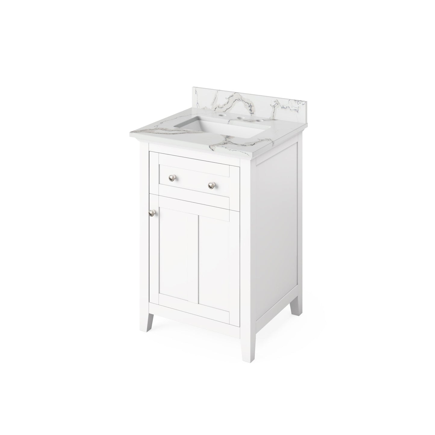 Hardware Resources Jeffrey Alexander Chatham Vanities 24" White Freestanding Vanity With Calacatta Vienna Quartz Vanity Top, Backsplash and Rectangle Undermount Sink