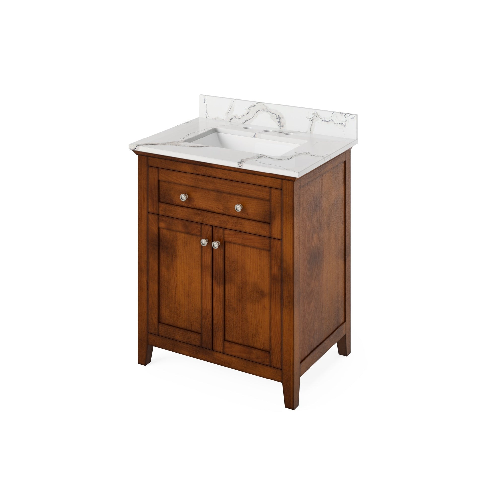 Hardware Resources Jeffrey Alexander Chatham Vanities 30" Chocolate Freestanding Vanity With Calacatta Vienna Quartz Vanity Top, Backsplash and Rectangle Undermount Sink