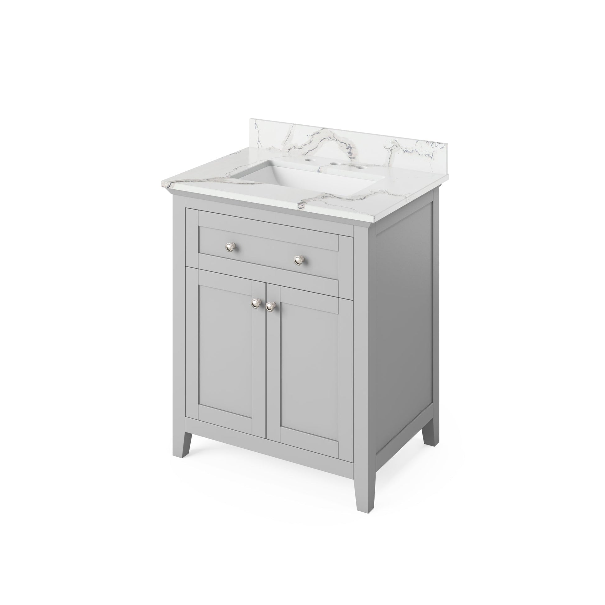 Hardware Resources Jeffrey Alexander Chatham Vanities 30" Gray Freestanding Vanity With Calacatta Vienna Quartz Vanity Top, Backsplash and Rectangle Undermount Sink