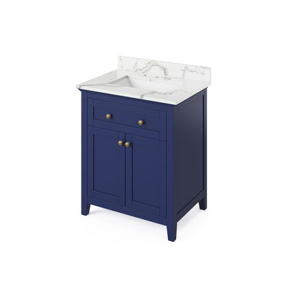 Hardware Resources Jeffrey Alexander Chatham Vanities 30" Hale Blue Freestanding Vanity With Calacatta Vienna Quartz Vanity Top, Backsplash and Rectangle Undermount Sink