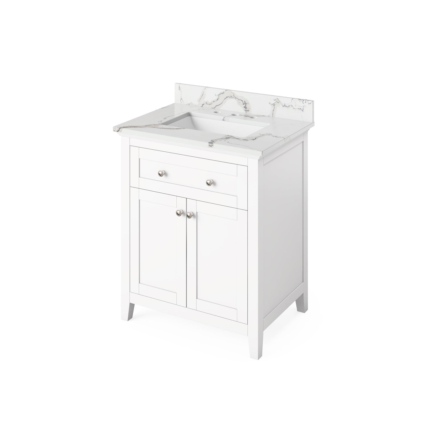 Hardware Resources Jeffrey Alexander Chatham Vanities 30" White Freestanding Vanity With Calacatta Vienna Quartz Vanity Top, Backsplash and Rectangle Undermount Sink