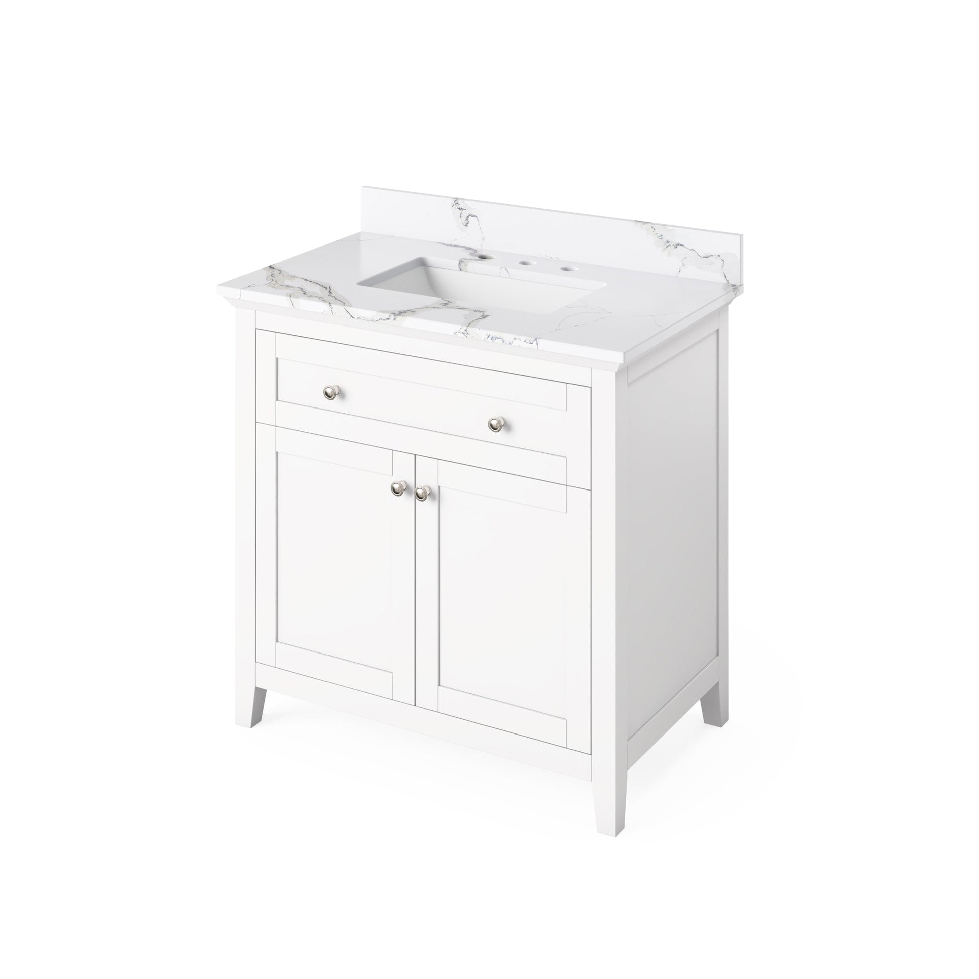 Hardware Resources Jeffrey Alexander Chatham Vanities 36" White Freestanding Vanity With Calacatta Vienna Quartz Vanity Top, Backsplash and Rectangle Undermount Sink