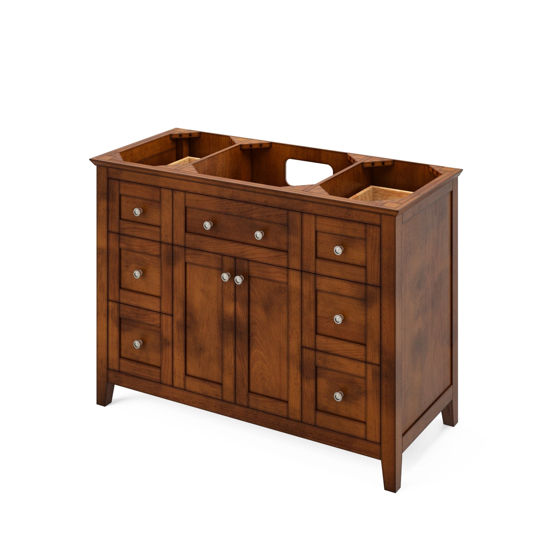 Hardware Resources Jeffrey Alexander Chatham Vanities 48" Chocolate Freestanding Vanity With Calacatta Vienna Quartz Vanity Top, Backsplash and Rectangle Undermount Sink