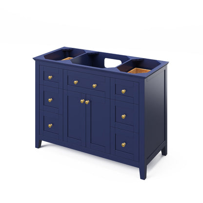 Hardware Resources Jeffrey Alexander Chatham Vanities 48" Hale Blue Freestanding Vanity With Calacatta Vienna Quartz Vanity Top, Backsplash and Rectangle Undermount Sink