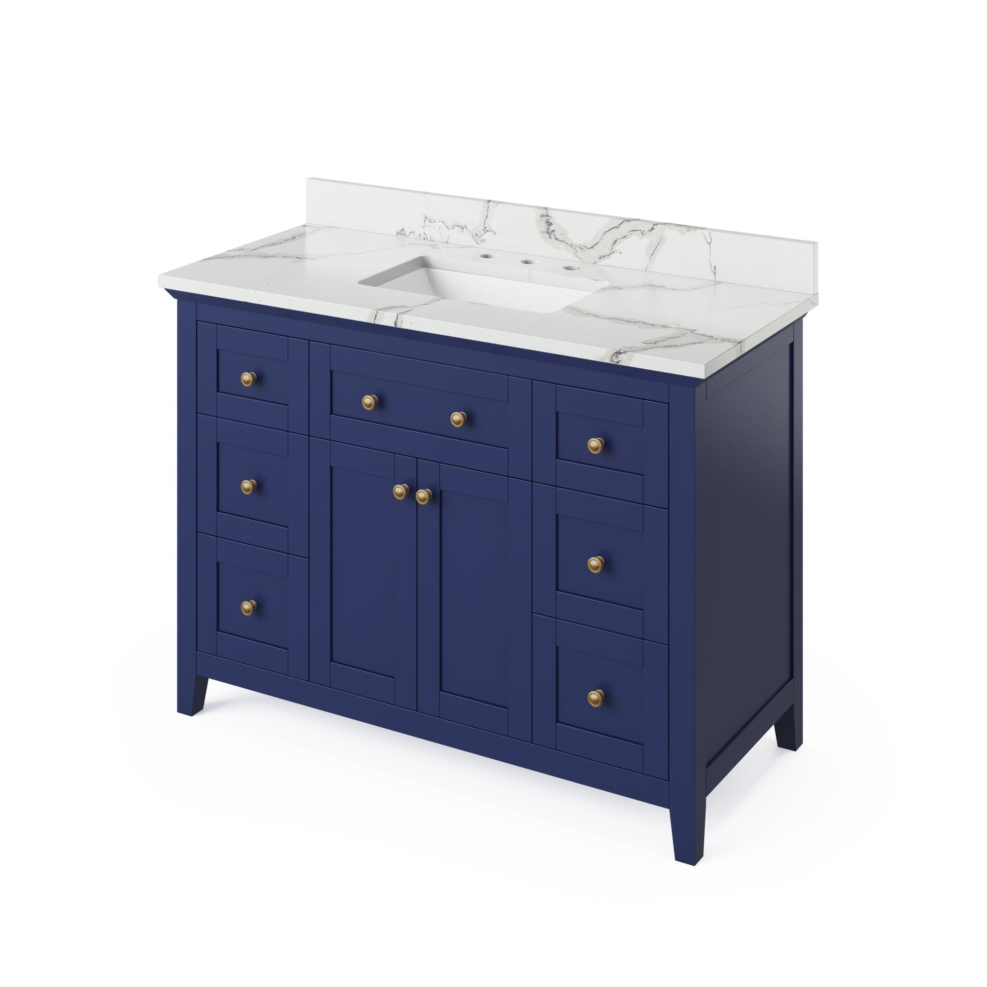 Hardware Resources Jeffrey Alexander Chatham Vanities 48" Hale Blue Freestanding Vanity With Calacatta Vienna Quartz Vanity Top, Backsplash and Rectangle Undermount Sink