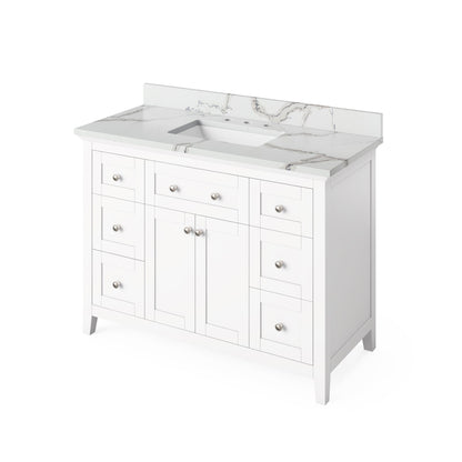 Hardware Resources Jeffrey Alexander Chatham Vanities 48" White Freestanding Vanity With Calacatta Vienna Quartz Vanity Top, Backsplash and Rectangle Undermount Sink