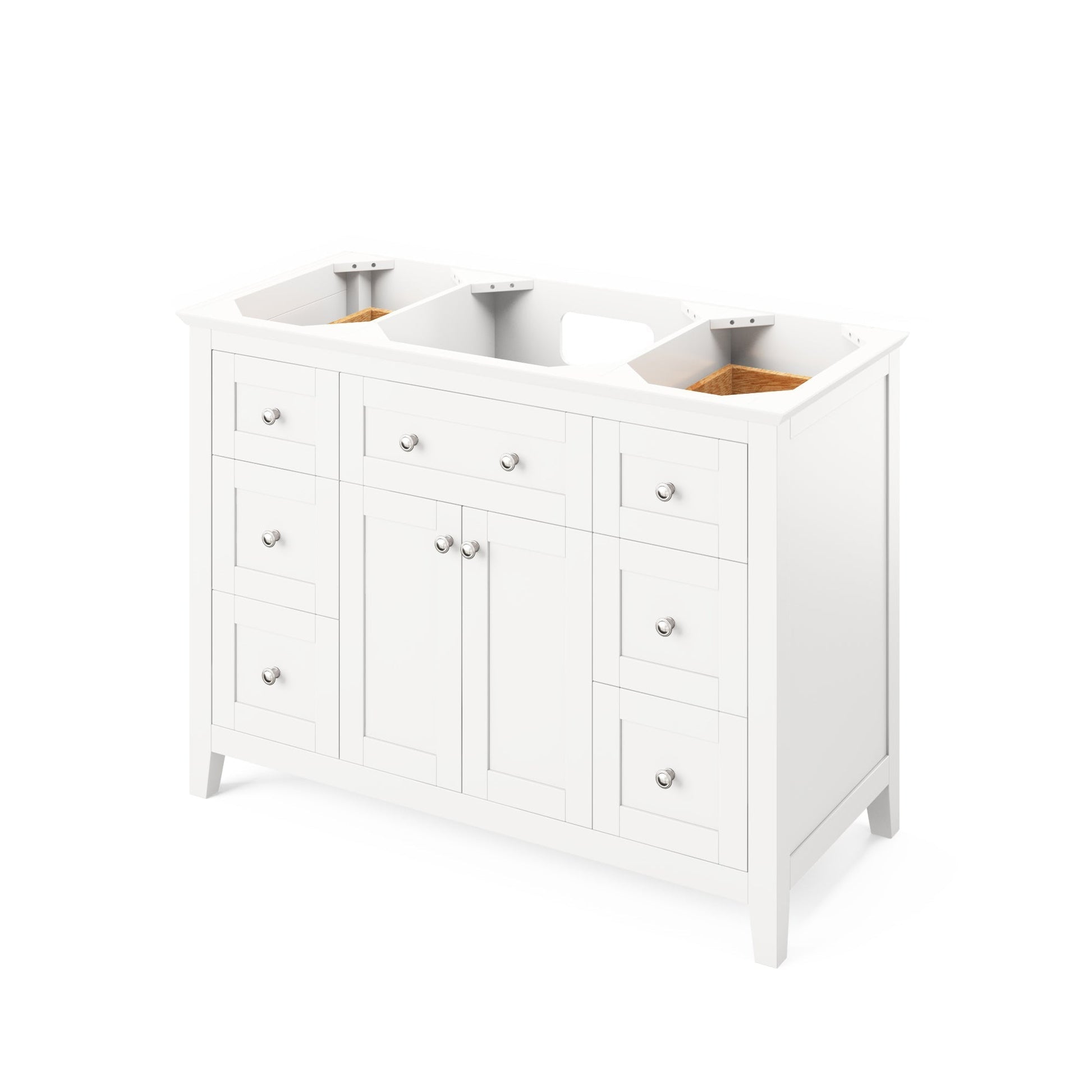 Hardware Resources Jeffrey Alexander Chatham Vanities 48" White Freestanding Vanity With White Carrara Marble Vanity Top, Backsplash and Rectangle Undermount Sink