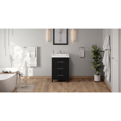 Hardware Resources Jeffrey Alexander Katara 24" Black Freestanding Vanity With Lavante Cultured Marble Vessel Vanity Top, Backsplash and Rectangle Undermount Sink