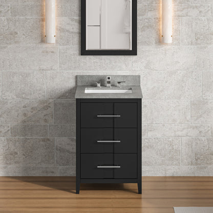 Hardware Resources Jeffrey Alexander Katara 24" Black Freestanding Vanity With Steel Gray Cultured Marble Vanity Top, Backsplash and Rectangle Undermount Sink