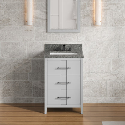 Hardware Resources Jeffrey Alexander Katara 24" Grey Freestanding Vanity With Boulder Cultured Marble Vanity Top, Backsplash and Rectangle Undermount Sink