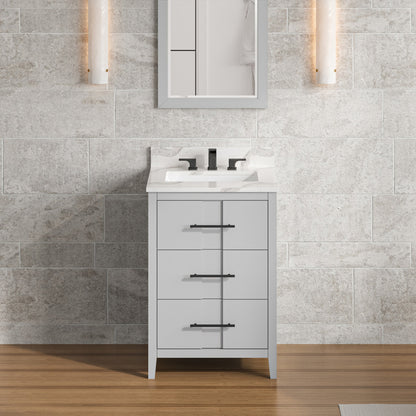 Hardware Resources Jeffrey Alexander Katara 24" Grey Freestanding Vanity With Calacatta Vienna Quartz Vanity Top, Backsplash and Rectangle Undermount Sink