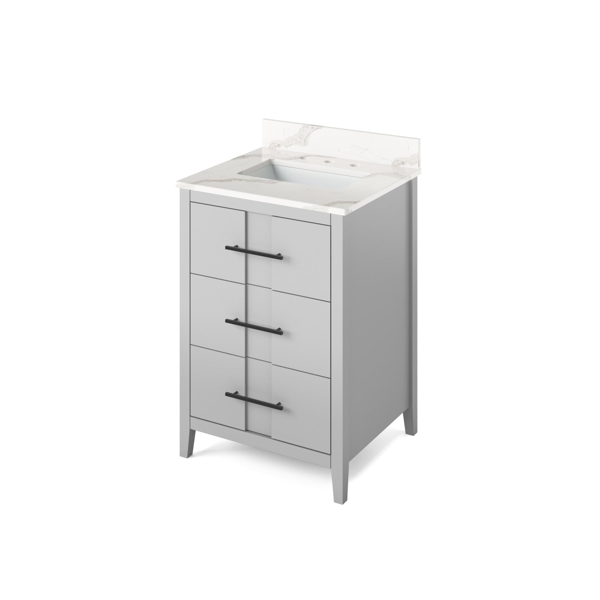 Hardware Resources Jeffrey Alexander Katara 24" Grey Freestanding Vanity With Calacatta Vienna Quartz Vanity Top, Backsplash and Rectangle Undermount Sink