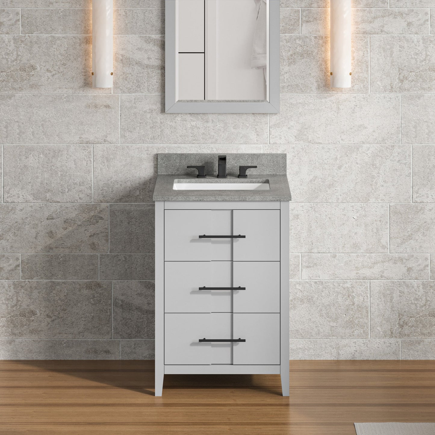 Hardware Resources Jeffrey Alexander Katara 24" Grey Freestanding Vanity With Steel Gray Cultured Marble Vanity Top, Backsplash and Rectangle Undermount Sink