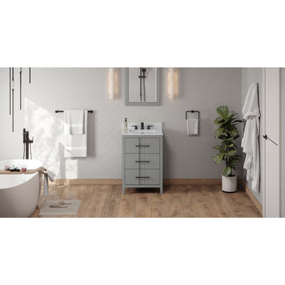 Hardware Resources Jeffrey Alexander Katara 24" Grey Freestanding Vanity With White Carrara Marble Vanity Top, Backsplash and Rectangle Undermount Sink