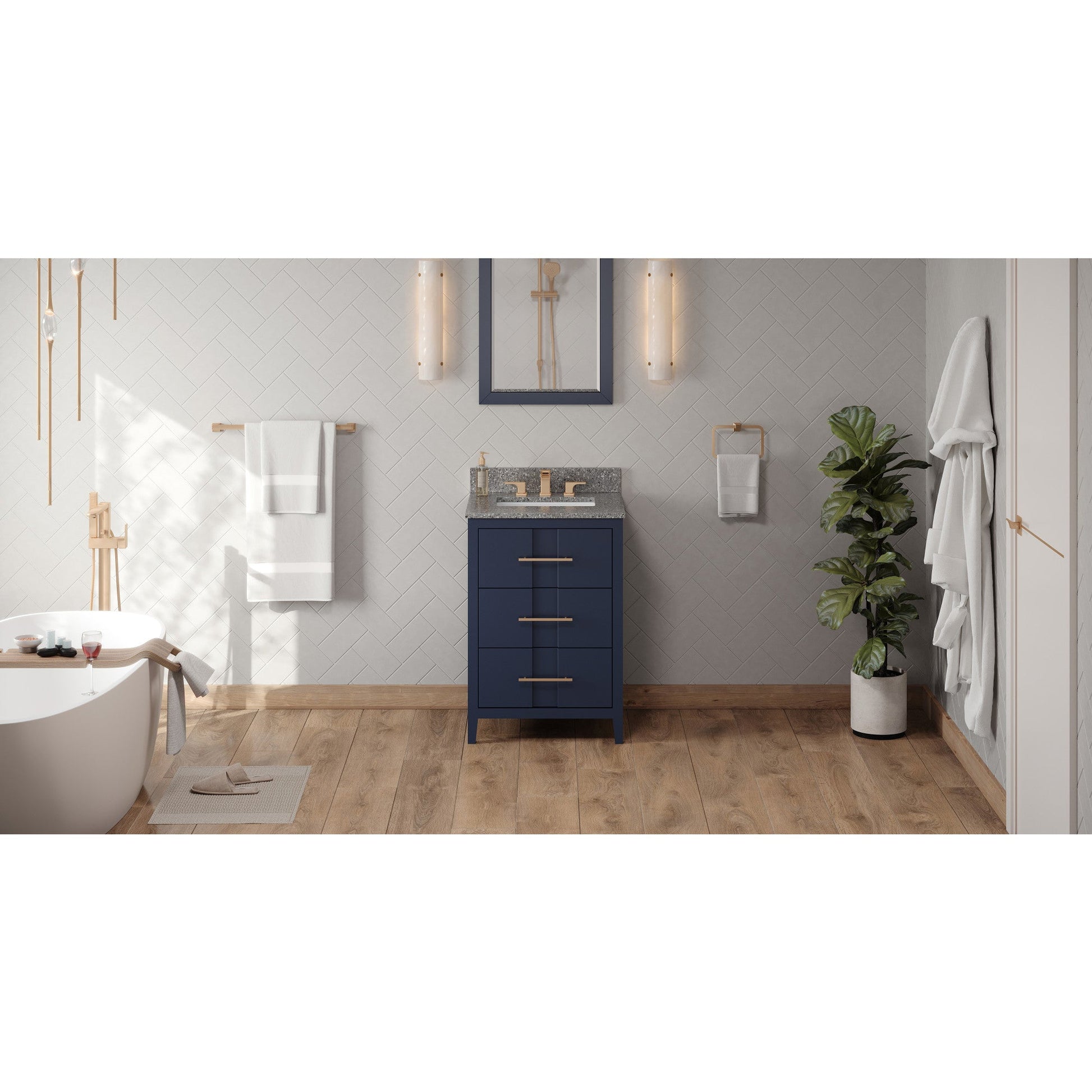 Hardware Resources Jeffrey Alexander Katara 24" Hale Blue Freestanding Vanity With Boulder Cultured Marble Vanity Top, Backsplash and Rectangle Undermount Sink