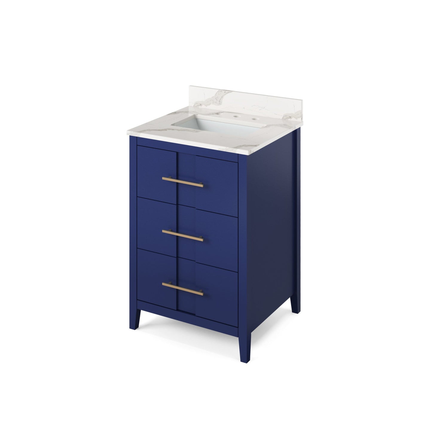 Hardware Resources Jeffrey Alexander Katara 24" Hale Blue Freestanding Vanity With Calacatta Vienna Quartz Vanity Top, Backsplash and Rectangle Undermount Sink