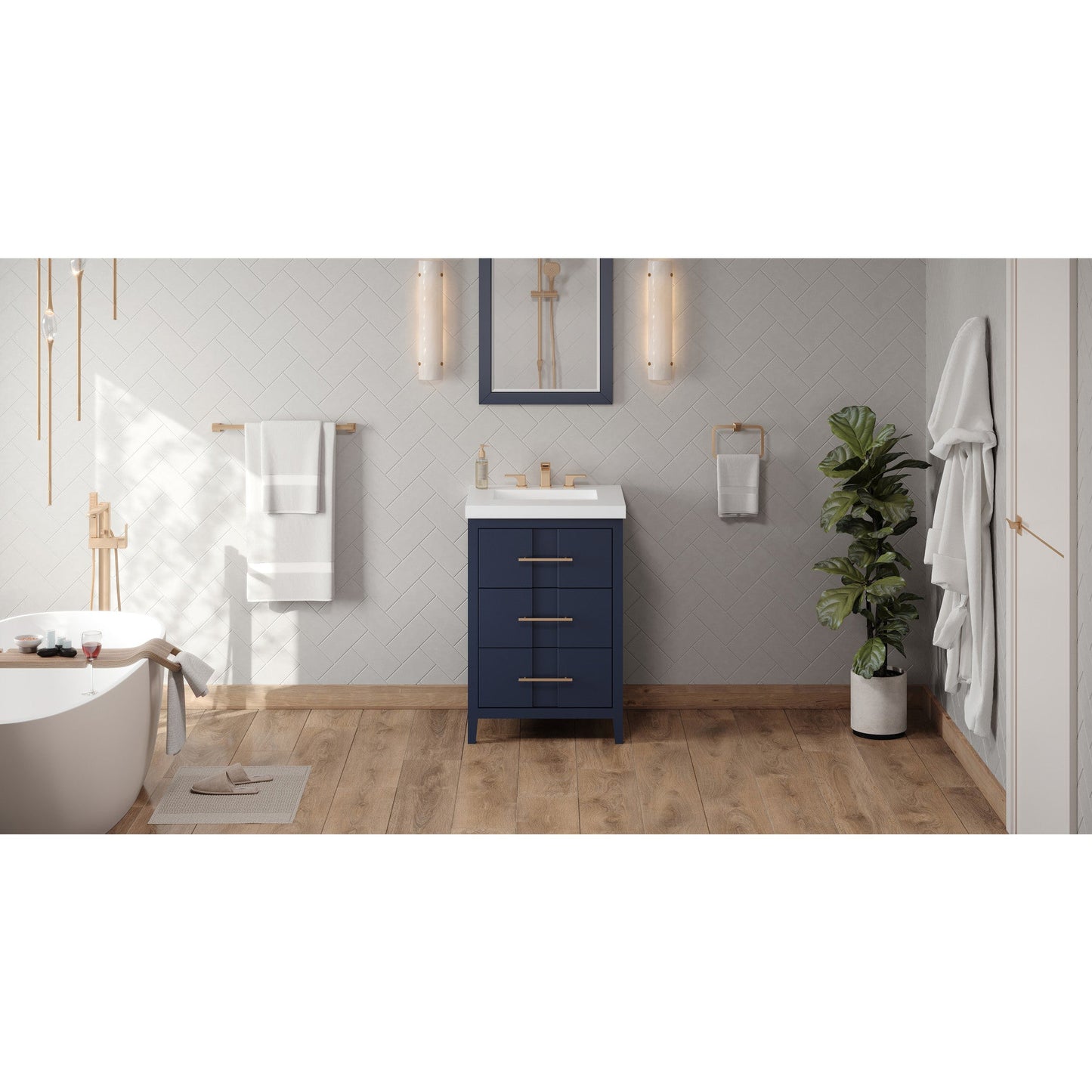 Hardware Resources Jeffrey Alexander Katara 24" Hale Blue Freestanding Vanity With Lavante Cultured Marble Vessel Vanity Top, Backsplash and Rectangle Undermount Sink