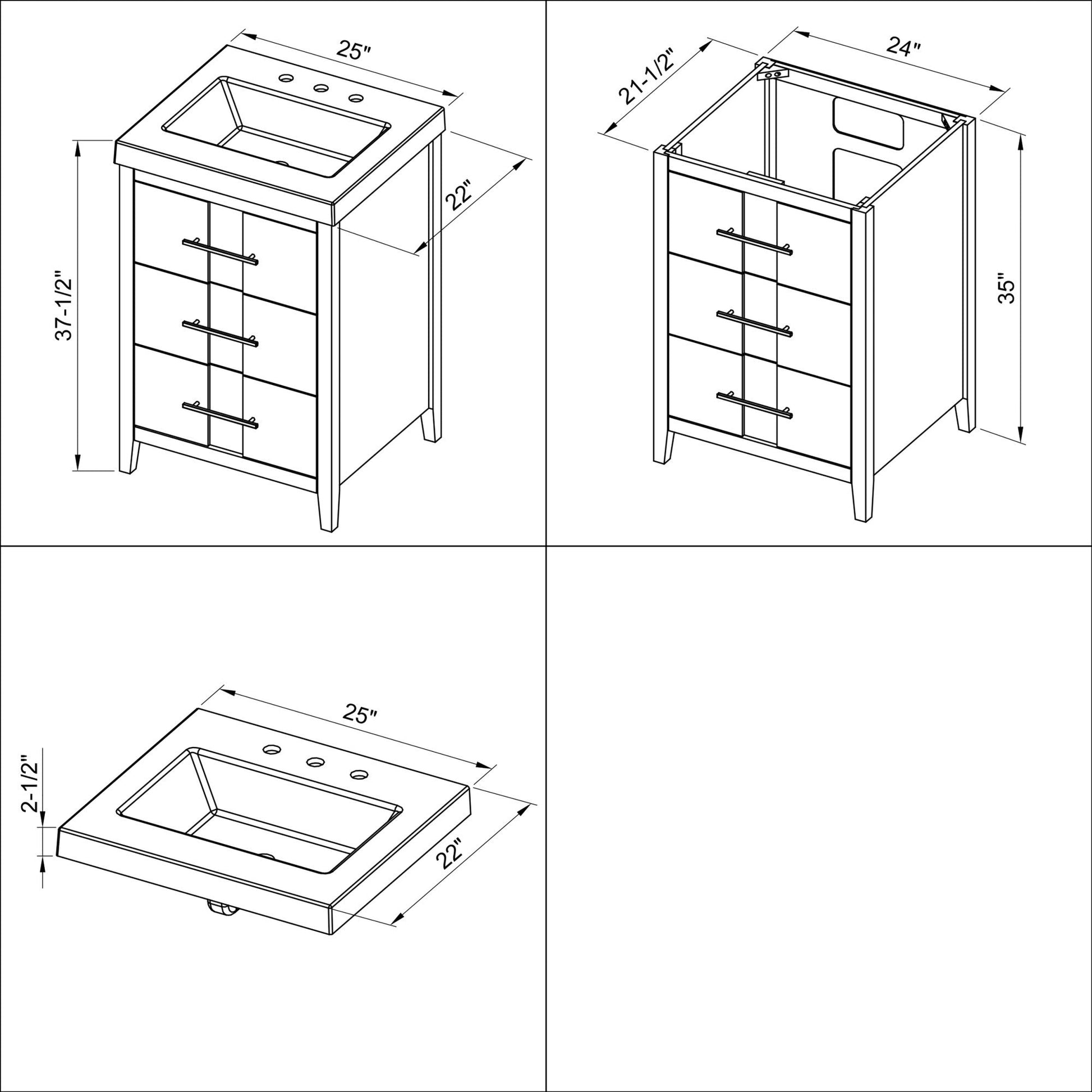 Hardware Resources Jeffrey Alexander Katara 24" Hale Blue Freestanding Vanity With Lavante Cultured Marble Vessel Vanity Top, Backsplash and Rectangle Undermount Sink